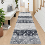 Garvee Boho Grey 2x6 Washable Runner Rug Non-Slip Tribal Throw Rug Stain Resistant Kitchen Runner Rugs Non-Skid Washable Hallway Runner, Geometric Print Distressed Rug for Entryway Bathroom - Gray