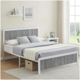 Garvee Full Size Bed Frame with Wave Wood Grain Headboard, 13.8" Under Bed Storage, Safe Rounded Corners, Steel Slat Support, No Box Spring Needed, Grey - Gray