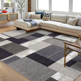 Garvee Area Rugs 9x12 Washable Rug Large Rugs for Living Room Modern Rug Indoor Geometric Print Rug Contemporary Boxes Patchwork Rug Aesthetic Rug Non Slip Foldable Rug for Bedroom Home Office Brown - Brown