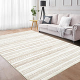 Garvee Washable Rugs 5x7 Rug for Living Room Throw Rugs for Bedroom Non Slip Modern Rug Pearl Velvet Soft Area Rug Moroccan Geometric Nursery Rug No Shedding Classroom Rug Brown 5'x7' - Tan & Ivory