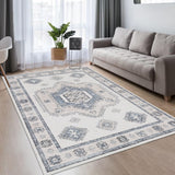 Garvee Area Rug 4x6 Washable Rug Tribal Medallion Area Rug Non Slip Non Shedding Indoor Floor Carpet Lightweight Foldable Accent Rug for Dining Room Home, Beige - Beige