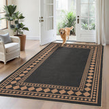 Garvee Solid Bordered Easy Jute Rug 5x7 Washable Indoor Outdoor Non-Slip Neutral Black Brown - Black & Brown