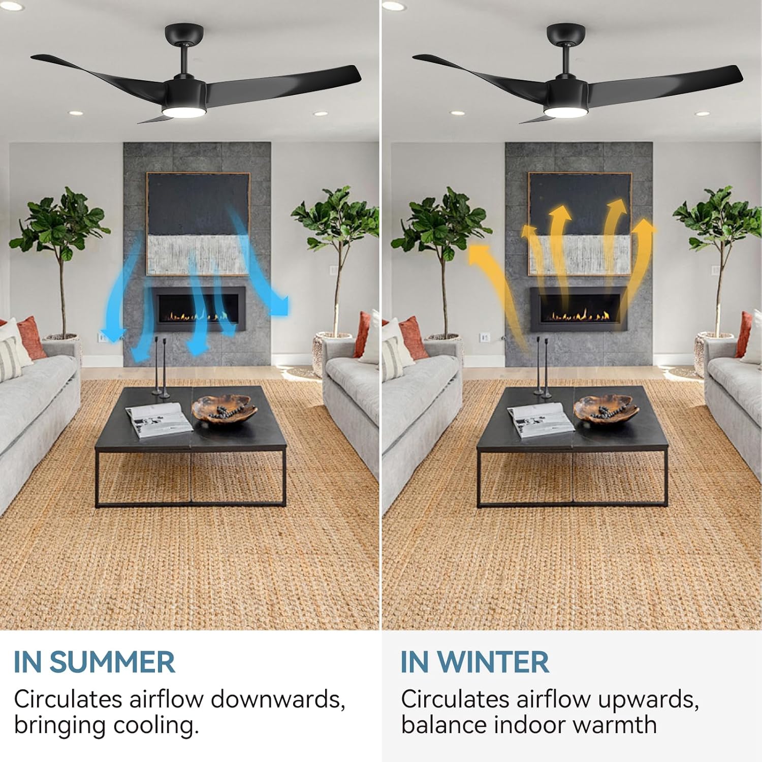 Garvee 52" Ceiling Fan with Light, Remote Control, 6-Speed, Quiet DC Motor, Dimmable 3CCT for Bedroom & Patio (Black)