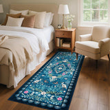 Garvee 2x6 Teal Floral Bird Runner Rug, Washable Non-Slip Low Pile Vintage Rug for Kitchen & Hallway - Teal Blue