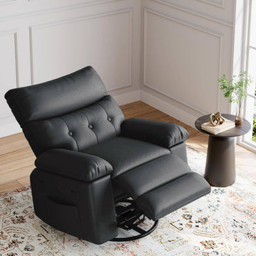 Garvee Oversized PU Leather Swivel Rocker Recliner Dining Chair - 360° Manual Reclining, Thick Cushion, Comfortable Arm & Backrest, Lounge Sofa for Living Room, Bedroom, Home Theater - Black