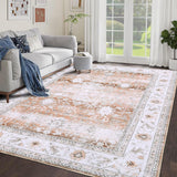 Garvee Area Rug 3x5 Traditional Carpet for Living Room, Washable Rug for Bedroom Dining Room and Kitchen Boho Rug Non-Slip Mats Indoor Floor Farmhouse Decor - Light Brown Tones
