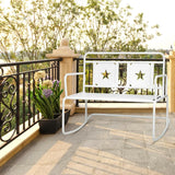 Garvee Outdoor Indoor Patio Rocking Chair，2-Person Patio Swing Iron Frame Rocking Chair with Star Design with 250LBS Support for Backyard (White, Iron Patio Rocking Chair) - White