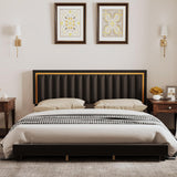 Garvee Full Size Bed Frame, Platform Bed Frame with Velvet Tufted Upholstered Headboard, 2024 New Metal Bed Frame with Adjustable and Gold Trim Headboard, Noise Free, Black - Black