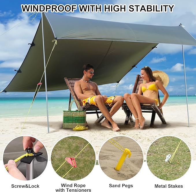 Garvee 10x9ft Camping Tarp - Waterproof Hammock Rain Fly with 2 Alumin