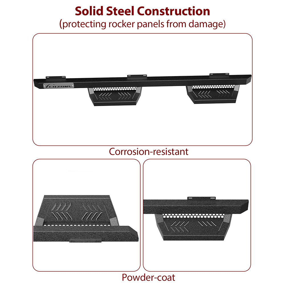 Garvee Running Boards Drop Side Steps for 2007-2018 Chevy Silverado Sierra 1500 Crew Cab; 2007-2019 2500 3500HD Crew Cab, Textured Black Truck Nerf Bars