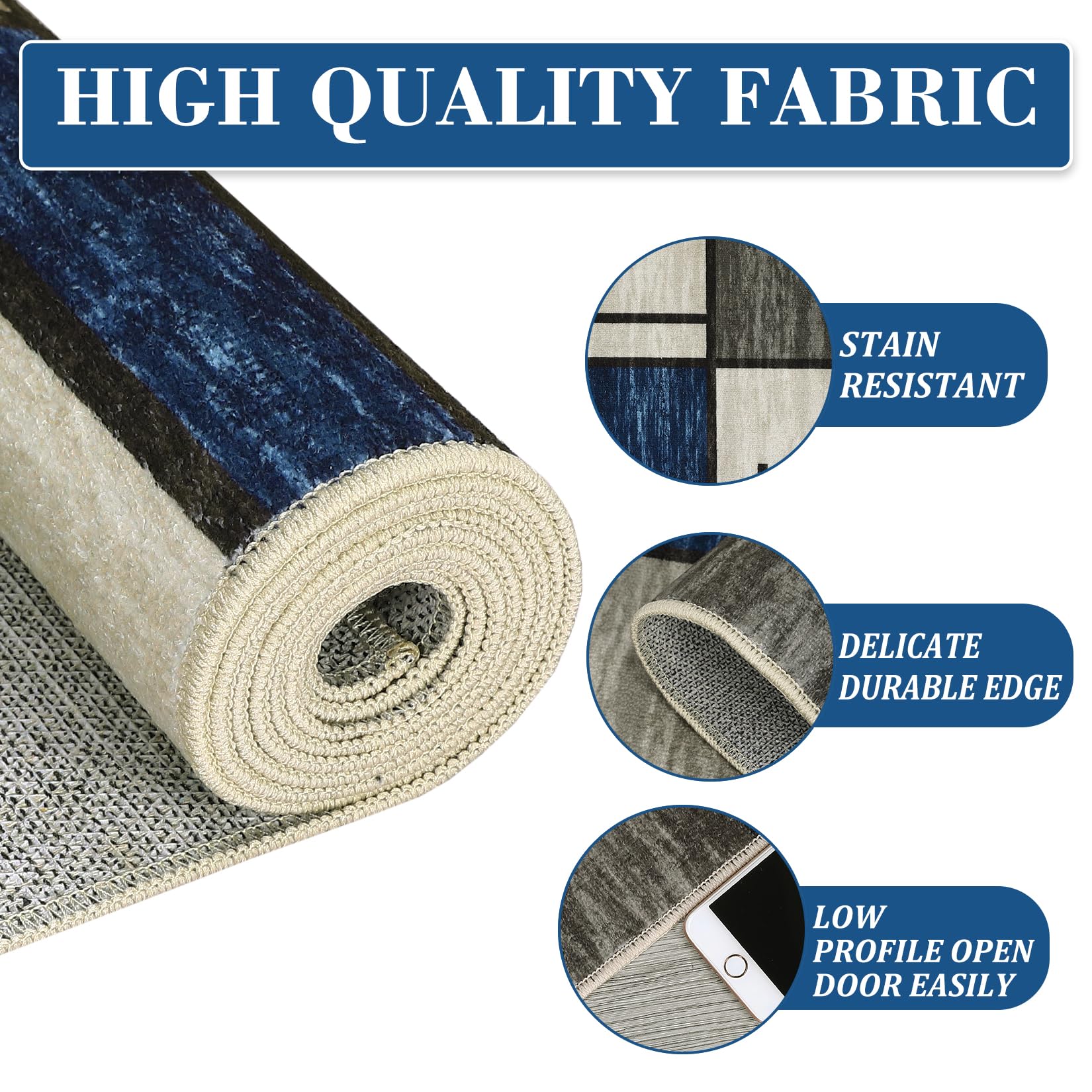 Decoranddecor Machine Washable Area Rug - Faux Wool, Non-Slip TPR Backing, Robot Vacuum Friendly, 80x150cm, 6mm Pile