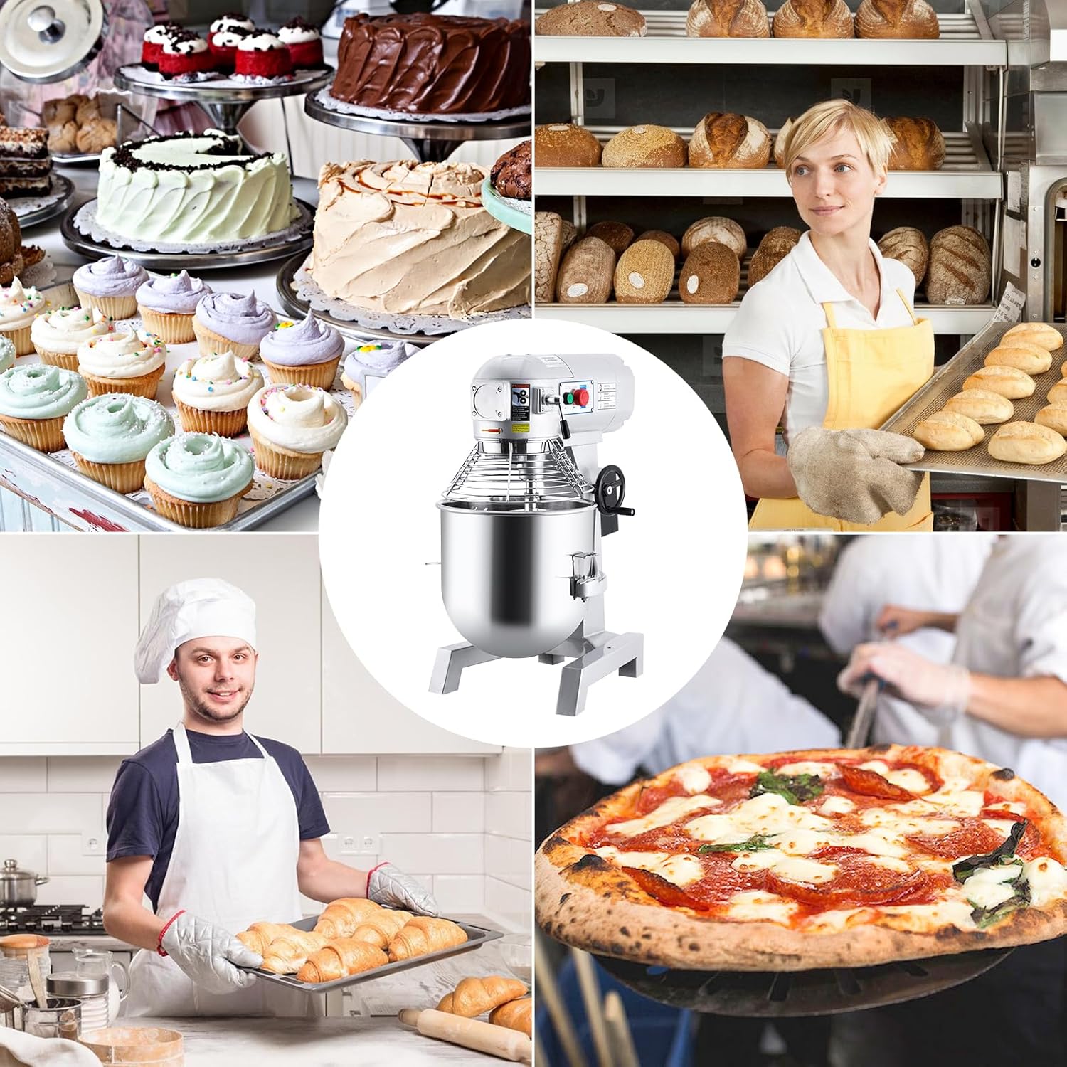 Garvee 10QT Commercial Food Mixer, Professional Large Stand Mixer With 3-Speed Adjustable, Heavy Duty Electric Dough Mixer for Restaurant Industrial Grade, Steel Bowl, Dough Hooks