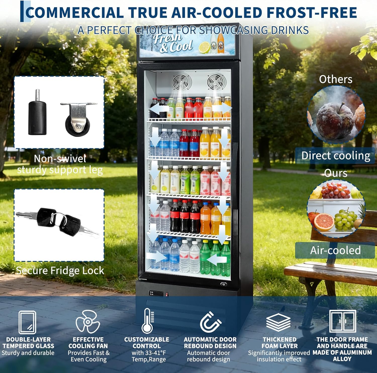 GARVEE 19.1 Cu.ft Commercial Beverage Cooler with RGB LED Lights & Remote - 280-Can Glass Door Display Fridge, Air-Cooled Frost-Free with Top Light Box for Bar Restaurant Store（Black）