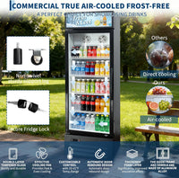 GARVEE 19.1 Cu.ft Commercial Beverage Cooler with RGB LED Lights & Remote - 280-Can Glass Door Display Fridge, Air-Cooled Frost-Free with Top Light Box for Bar Restaurant Store（Black）