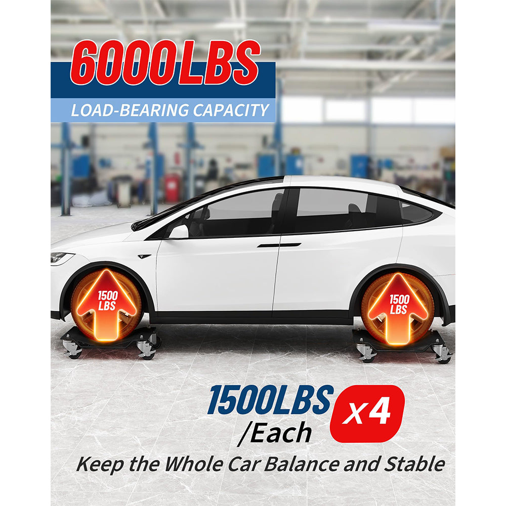 Garvee Car Wheel Dolly Set of 4 Heavy Duty Vehicle Mover with Brakes for Cars, Trucks, Trailers, Motorcycles, Black, 6000 LBS Capacity