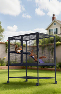 Garvee 34in Multi-Level Metal Small Animal Cage with Removable Tray & Lockable Doors, BPA-Free Wire, Soft Ramps & Hammock, Wheels & Storage Shelf, Indoor Use for Ferrets & Rabbits