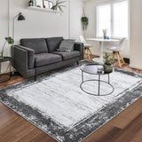 Garvee Large Rug 10x13 Washable Rugs Solid Living Room Rugs Bordered Rugs Modern Geometric Neutral Rug, Stain-Resistant Non-Slip Rugs for Living Room Farmhouse Soft Foldable Area Rug - Gray
