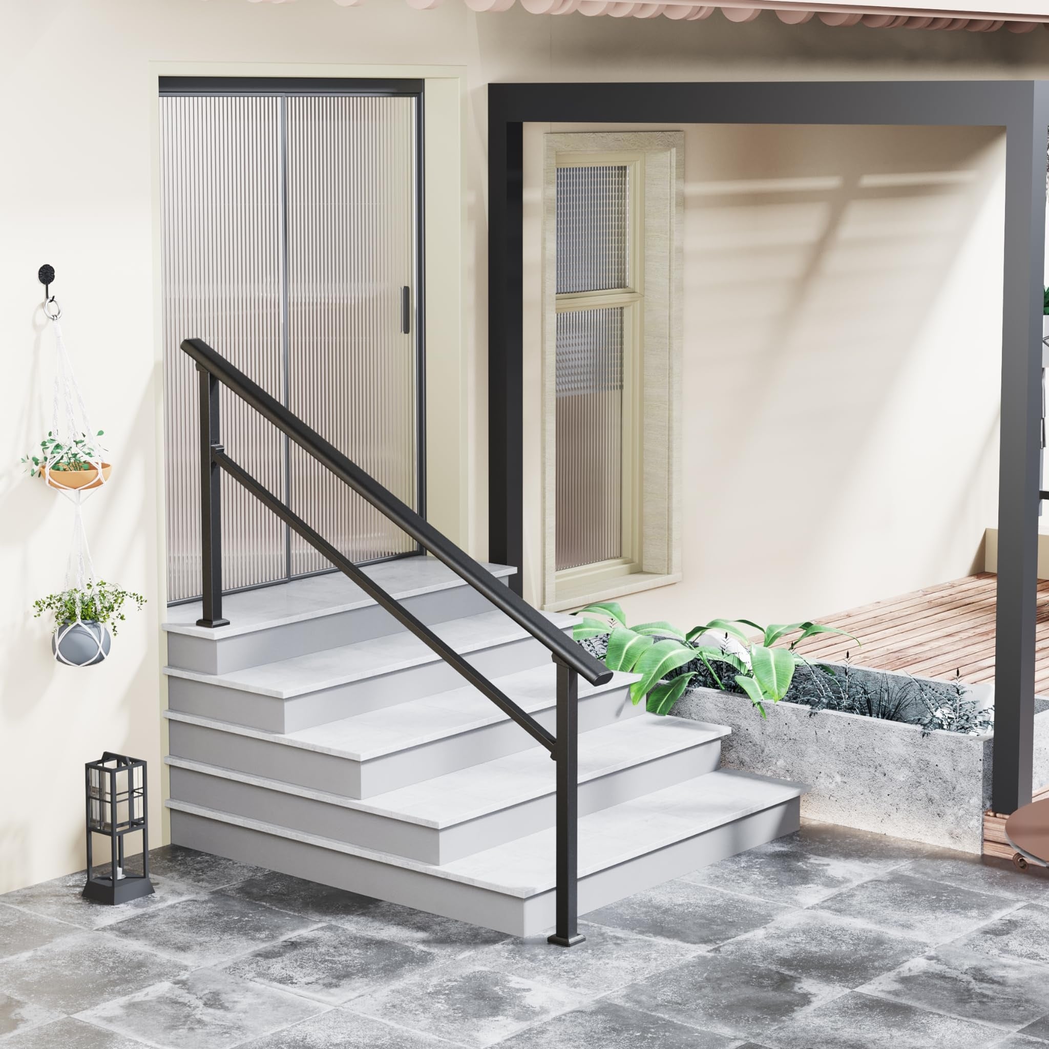 Garvee Hand Rails for Outdoor Steps, 6 Step Handrail & Indoor Stair Railing Kit, Railings for Outdoor Steps and Hand Rails for Seniors, Porch Railing & Deck Hand Rail, 5-6 Step Railing