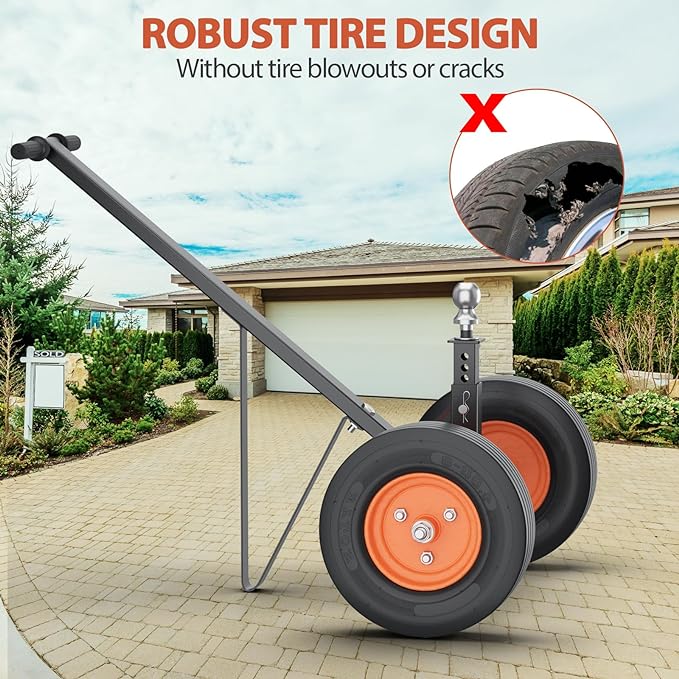 Garvee Trailer Dolly, 600 lbs Tongue Weight Capacity, Carbon Steel Trailer Mover with 16"- 24" Adjustable Height, 1-7/8" Hitch Ball & 10" Crackproof Tires, for Car RV Trailer Boat Moving