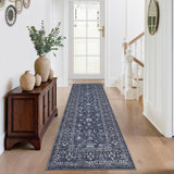 Garvee 2x6 Vintage Blue Floral Runner Rug, Washable Non Slip Kitchen Hallway Rug, Soft Low Pile Distressed Area Rug - Blue
