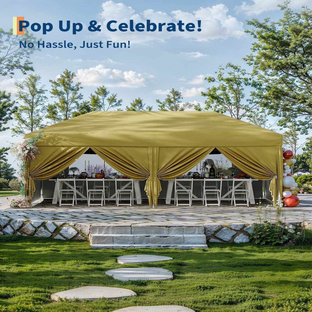 Garvee 10x20 Pop-Up Canopy Tent, 200 Sq Ft Shade, One-Push Setup, 210D Oxford Fabric, 6 Sidewalls, Steel Frame, Portable Roller Bag, Outdoor Events & Camping