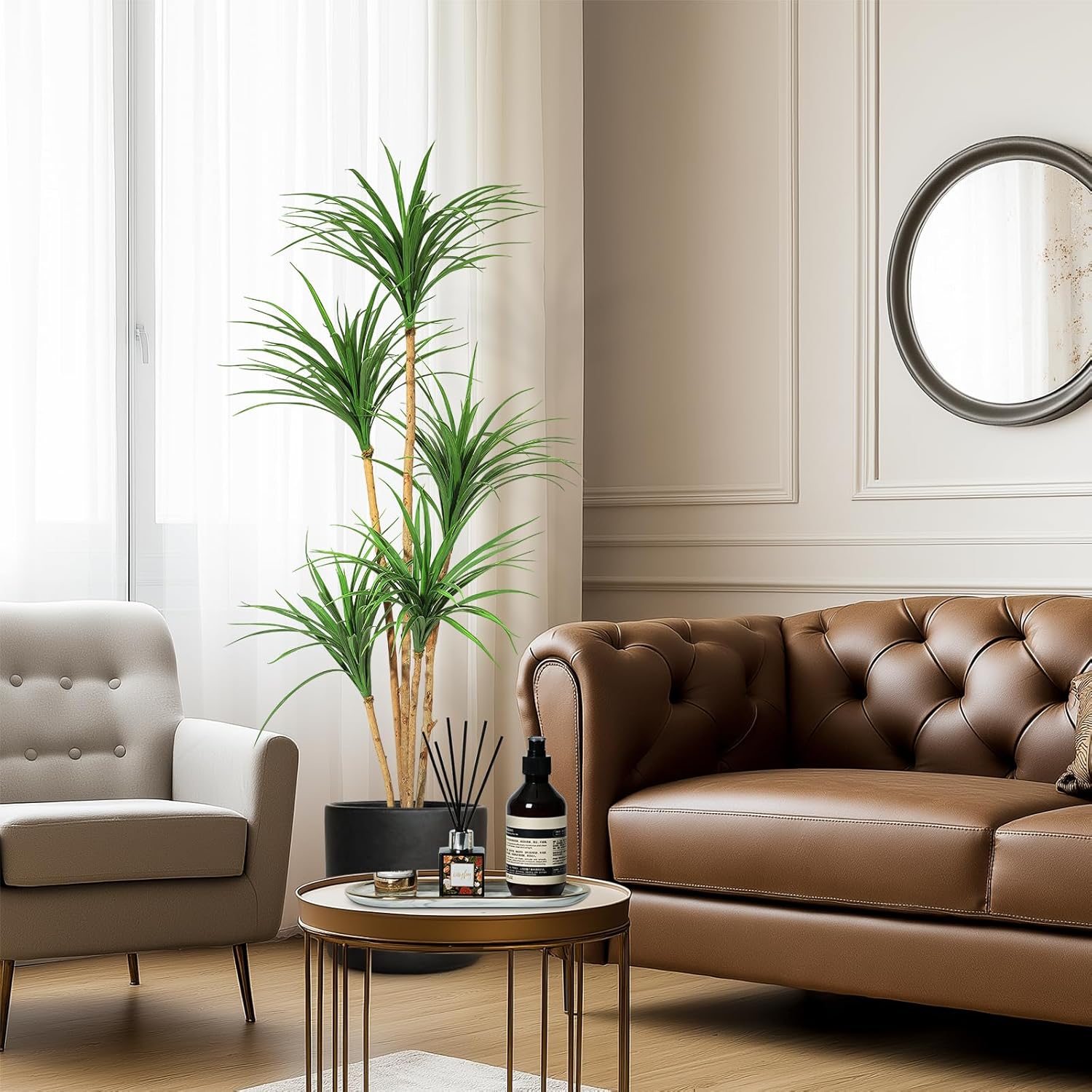 Garvee 5ft Artificial Dracaena Tree, Realistic Fake Tall Dracaena Plant for Indoor Décor, Adjustable Lifelike Faux Tree for Photo Backdrops, Nursery, Living Room, Office