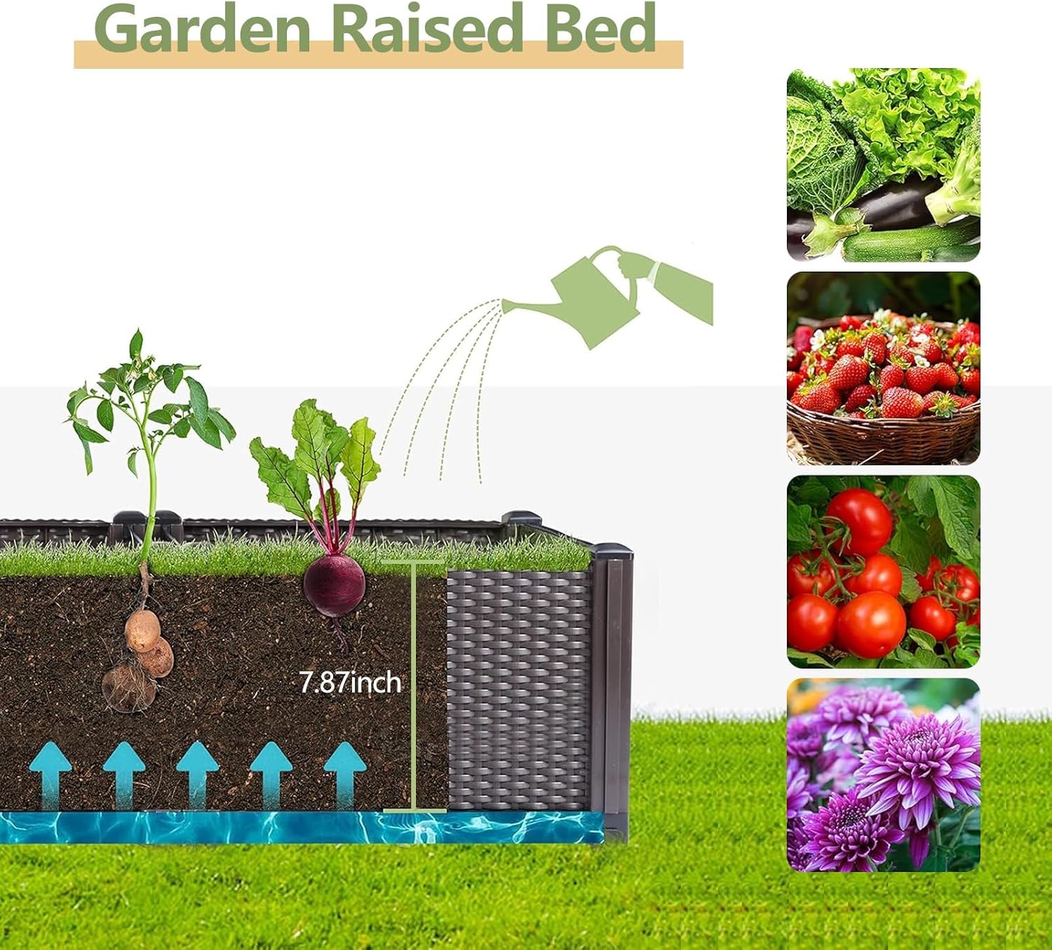 Garvee Large Brown Self-Watering Raised Garden Bed Planter Box – Deep Root Design, Drainage Plugs, Heat & Frost Resistant – Perfect for Patio, Deck, Balcony – Grow Vegetables, Flowers, Herbs – Color: Brown