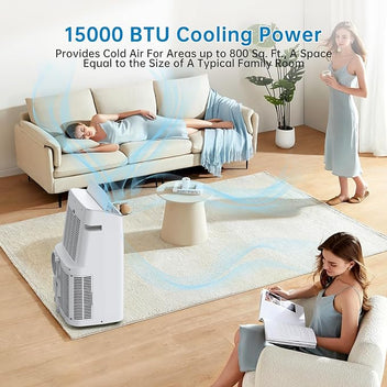 Garvee 15,000 BTU Portable Air Conditioner, Cools up to 800 Sq.ft, Portable AC Built-in Cool with Dehumidifier and Fan Modes, Remote Control and Installation Kits, < 50dB, White