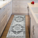 Garvee Runner Rug 2x6 Vintage Rug for Entryway Hallway Floor Cover Print Carpet Distressed Vintage Area Rug Machine Washable Foldable Accent Rug, 2’x6’, Grey - Gray