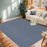 Garvee Area Rug 8x10 Washable for Living Room, Low Pile Non-Slip Floor Carpet Faux Woven Printed Rug, Stain Resistant Non-Shedding Rug, Soft Indoor Minimalist Rug for Kitchen, Bedroom, Indoor - Blue