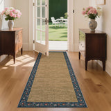 Garvee Washable Kitchen Rugs - 2x6 Minimalist Non Slip Hallway Runner Floral Bordered Low Pile Throw Carpet Indoor Modern Entryway Mat for Bedside Bedroom Laundry, Blue - Blue