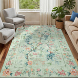 Garvee Farmhouse Rugs 9x12 Large Peacock Floral Floor Rug Non-Slip Green - Green