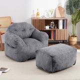 Garvee Bean Bag Chair with Ottoman, High-Density Foam Filling, Soft Corduroy, Armrests, Floor Sofa Couch, Adults & Kids, Living Room - Light Grey