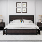 Garvee Queen Bed Frame With Headboard, Industrial Platform Bed Frame With 4 Storage Drawers and Charge Station, Strong Metal Slats Support, No Box Spring Needed, Noise Free, Easy Installation, Grey - Gray