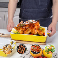 Garvee Ceramic Baking Dish Set of 3, Rectangular Casserole Dish for Oven with Handles, Deep Lasagna Baking Pans for Cooking, Kitchen, Cake Dinner, Banquet, Daily Use, Yellow