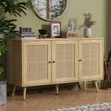 Garvee Buffet Cabinet with Storage, 47.2" Rattan Sideboard, Adjustable Shelves, Modern Coffee Bar Credenza for Kitchen, Living Room, Entryway, Dining Room, Natural Rattan - Oak