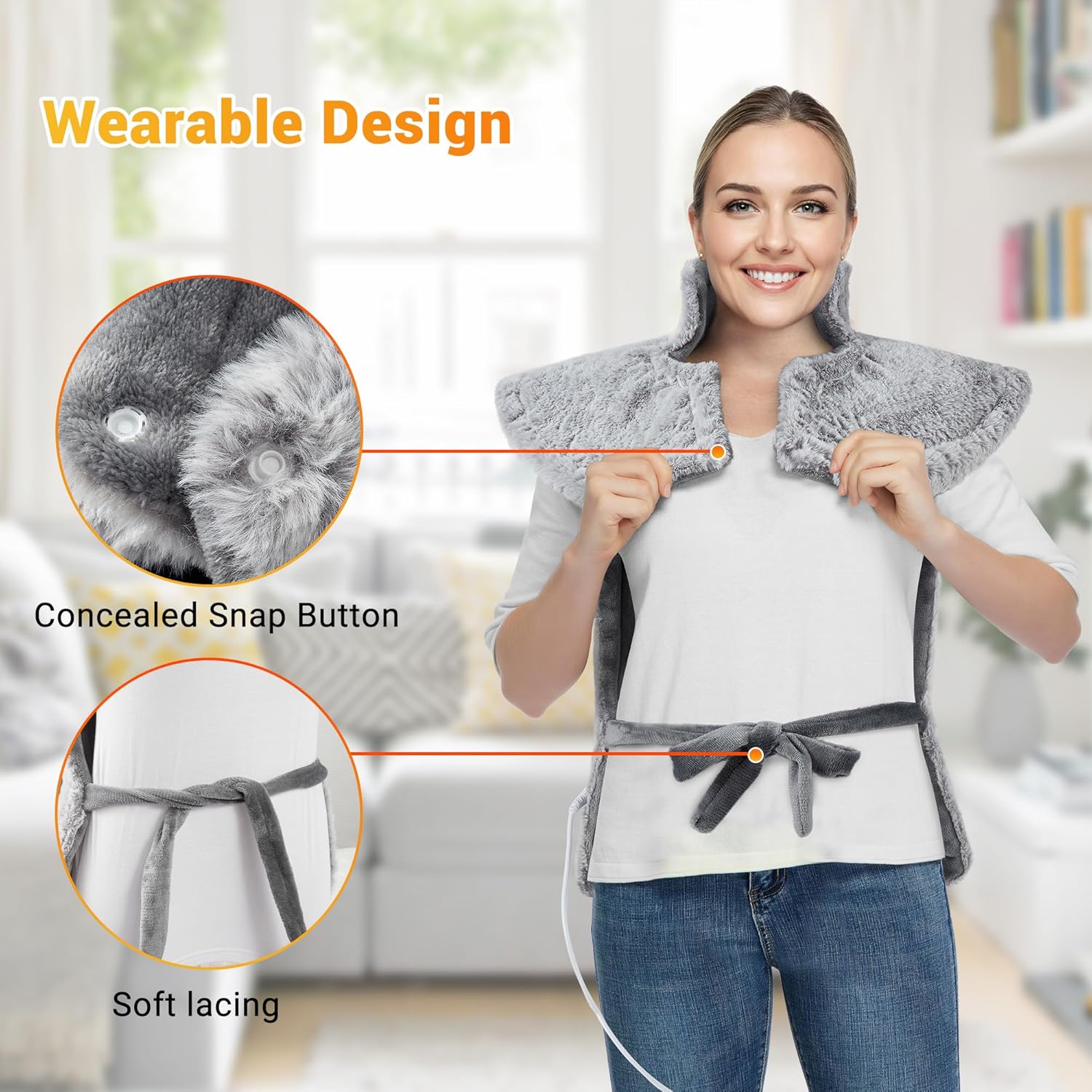 Garvee Massaging Heating Pad for Neck, Shoulders & Back, 24" x 35" Large Electric Heating Pad for Back Pain Relief with 3 Heat Levels, 4 Massage Settings, 2H Auto Shut-Off, 4 Massage Motors, Grey