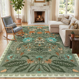 Garvee Large Living Room Rug 10x13 Washable Non Slip Boho Floral Carpet Sage Vintage Aesthetic Indoor Soft Floor Cover - Sage Green