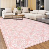 Garvee Modern Floral Area Rugs 6x9 Living Room Rugs Large Machine Washable Rug Non Slip for Bedroom Vintage Print Rug Soft Faux Wool Floral Rug Non Shedding Throw Carpet for Dining Room Office Pink - Pink
