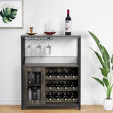 Garvee Large Storage Wine Cabinet with Detachable Rack & Mesh Door, Grey - Dark Wood - Dark Wood