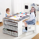 Garvee Kids Art Table & Chairs, Craft & Play Wood Activity Table, Storage Bins, Drawing Desk, Study Table, Crafts for Children Wooden Furniture - Grey Color - Grey