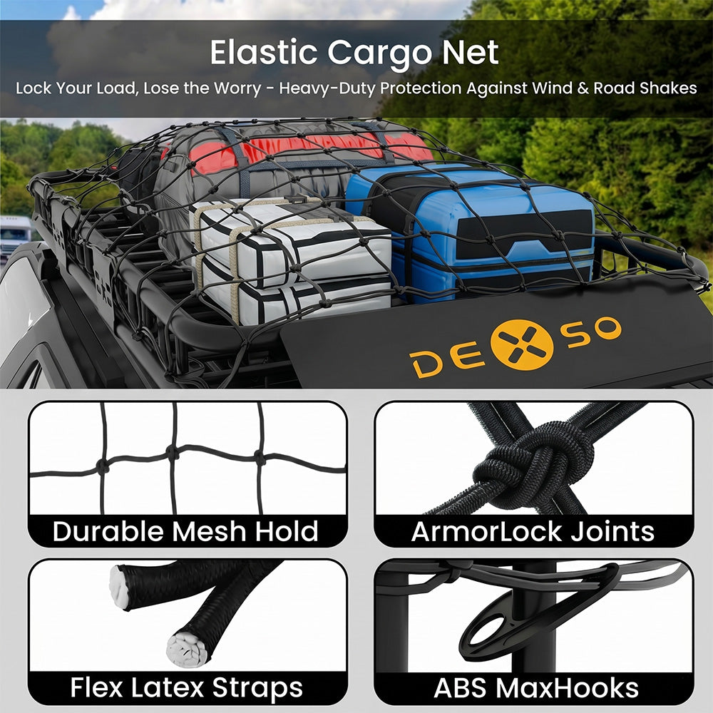 Garvee 64" x 39" x 6" Universal Roof Rack Basket with Cargo Net, Heavy Duty Luggage Holder for SUVs, Trucks, Vehicles, Black
