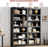 Garvee 6 Tier Bookshelf, 75" Tall Farmhouse Bookcase with Adjustable Shelves, 31.5" W Floor Standing Open Display Storage Rack with Anti-Slip Design for Home Office, Balcony, Library, Study / Living Room, Black