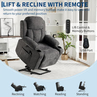 Garvee Large Power Lift Recliner Chair with Heat and Massage, 2 Cup Holders & Side Pocket, USB Port, Electric Lift Recliner for Elderly & Mobility Impaired, Chenille Gray