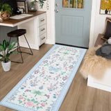 Garvee 2x6 Modern Floral Runner Non-Slip Machine Washable Indoor Waterproof Rug Blue for Kitchen Entryway Bathroom - Blue