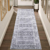 Garvee Washable Rugs with Rubber Backing Non Slip Floral Carpet for Hallways Kitchen Laundry Bedroom Bathroom - Gray