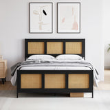 Garvee Queen Size Bed Frame with Rattan Headboard and Footboard, Black Rattan Platform Bed Frame, Mattress Foundation, Noise-Free, No Box Spring Needed, Easy Assembly - Black