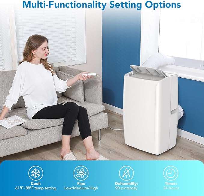 Garvee Portable Air Conditioner 14000 BTU - 3-in-1 AC Unit, Dehumidifier, Fan, 3 Air Speeds, 24-Hour Timer, and Sleep Mode. Cools Up to 750 Sq. Ft