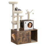 Garvee Cat Tree with Litter Box Enclosure, Sisal Scratching Post, Modern Wooden Cat Tower, Rustic Brown, Compact 31.5''x18.9'' - Rustic Brown