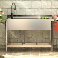 Garvee 47"W x 20"D x 37"H Stainless Steel Utility Sink - Free Standing Single Bowl with Cold & Hot Water Faucet for Kitchen, Laundry Room, Restaurant, Garage, Garden
